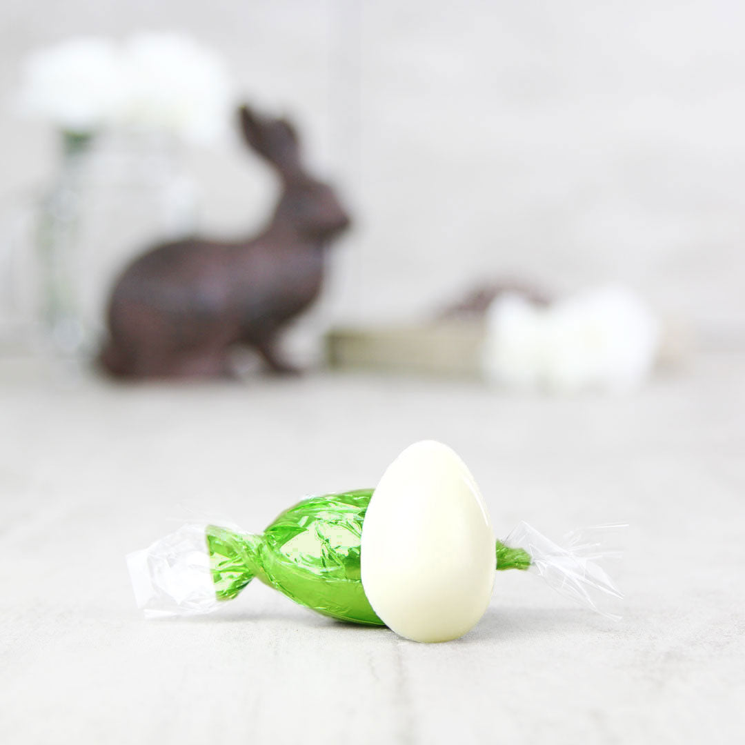 Schoko Osterei Pistaccio - Weiß 28% Kakao