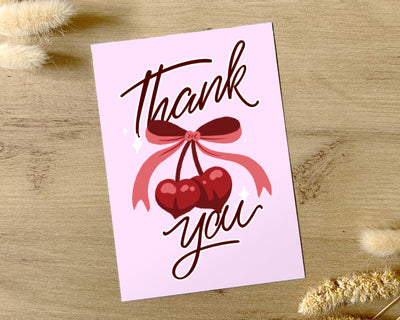 Grußkarte "Thank you" Kirschen mit Prägung